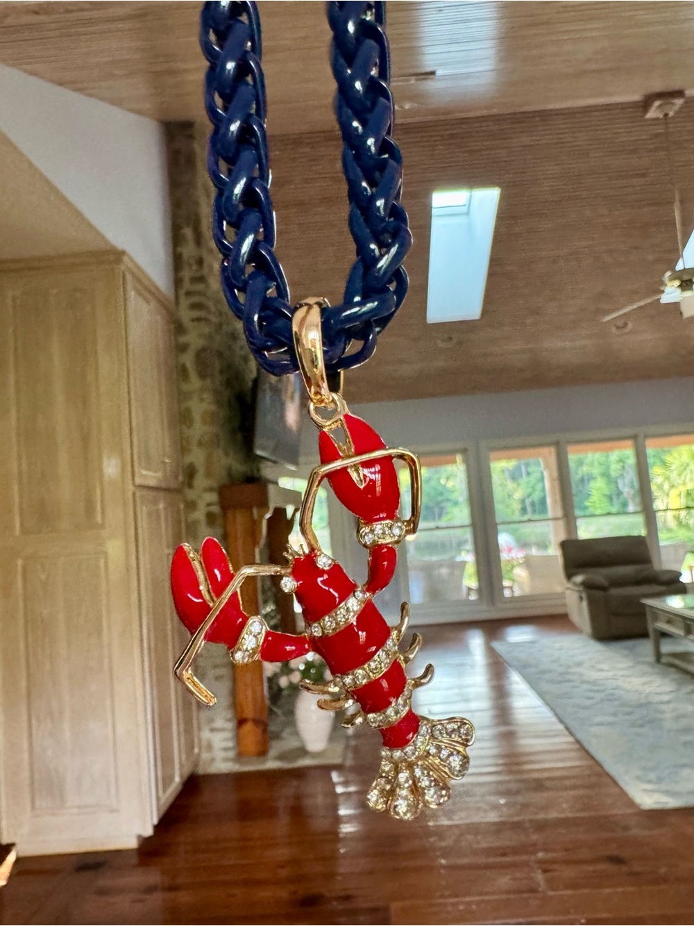 Red Lobster Pendant Necklace with Crystal Accents - Women Jewelry